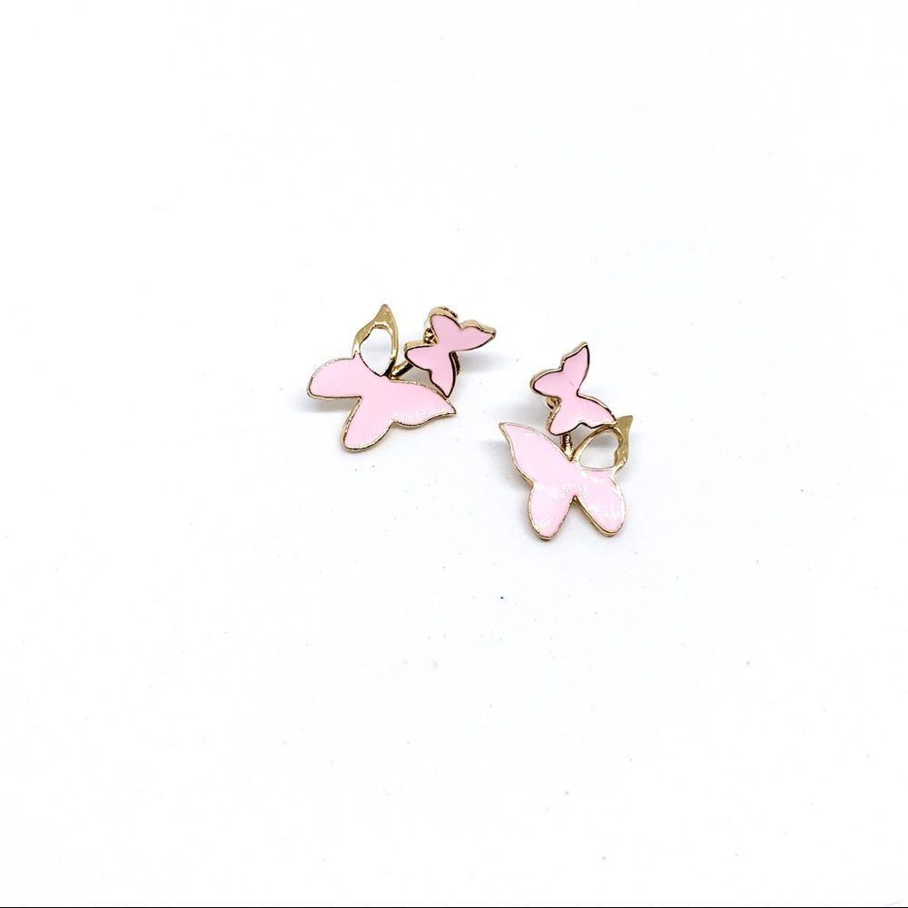 NWT Pink Enamel Gold Butterfly Double Wear Earring